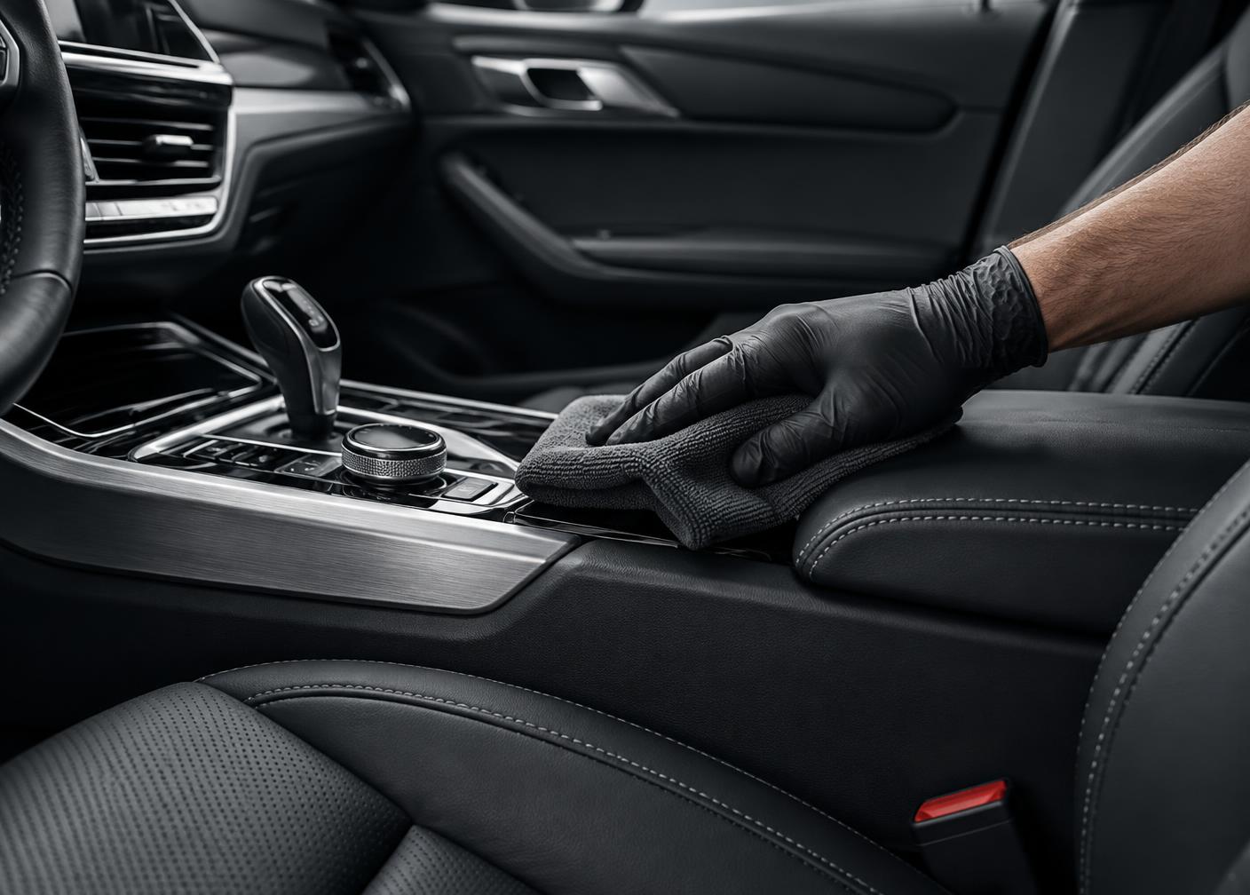 Luxury vehicle interior being detailed